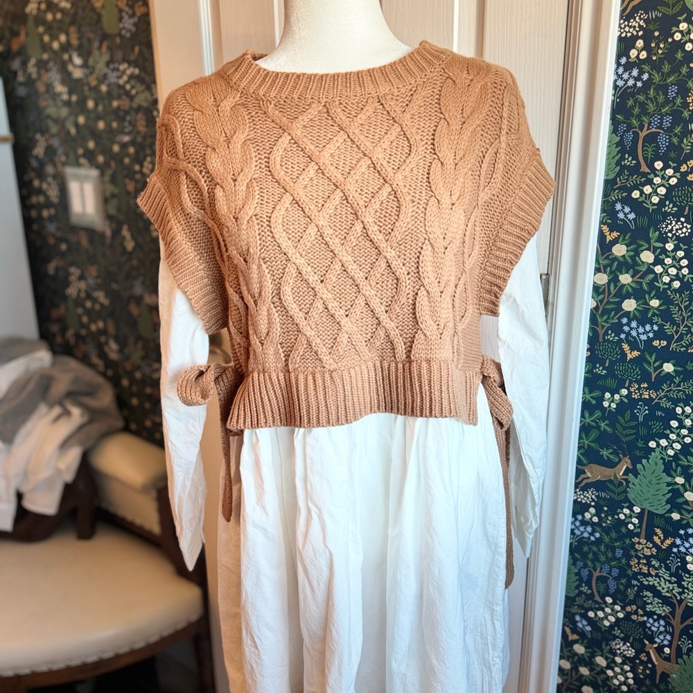 Altar'd State Tan Cable Knit Sweater Dress